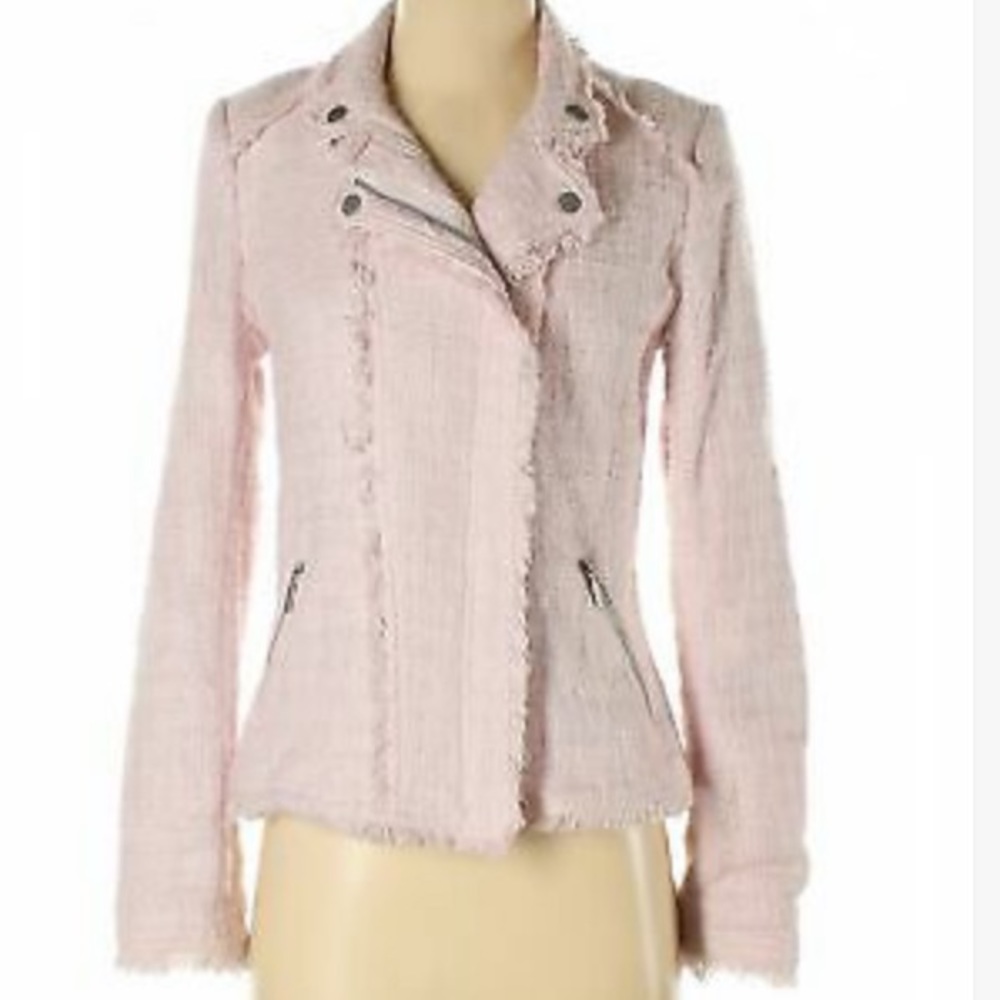 Belle Vere pink tweed moto coat